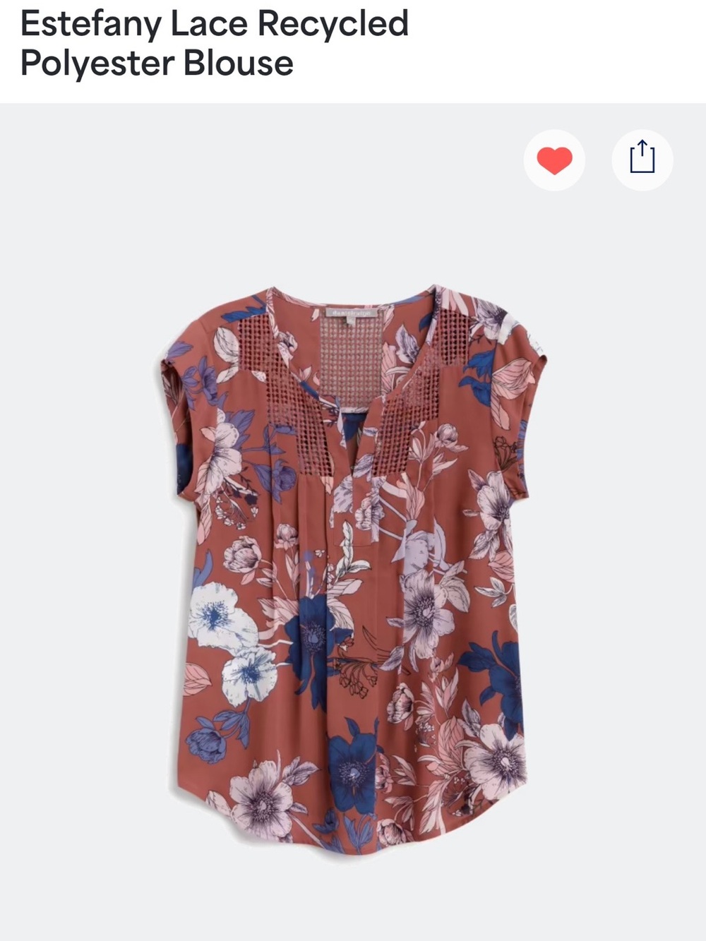 Daniel Rainn Terracotta Pink Floral Split-Neck Cap-Sleeve Blouse from Stitch Fix